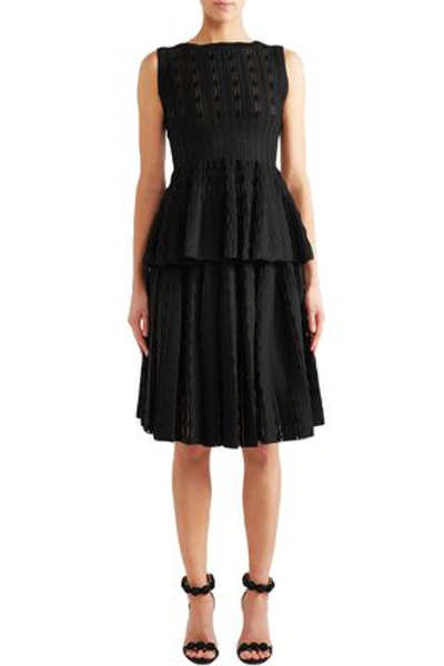 Shop Alaïa Pleated Stretch-knit Skirt In Black