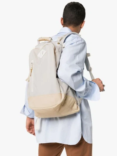 White Cordura 20l Leather Trim Backpack In Neutrals