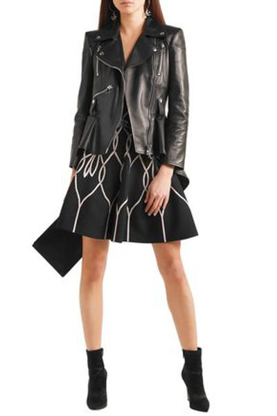Shop Alexander Mcqueen Flared Jacquard-knit Mini Skirt In Black