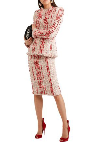 Shop Alexander Mcqueen Woman Frayed Bouclé-tweed Pencil Skirt Pink