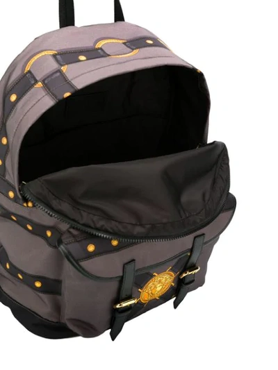 Shop Versace Bondage Print Backpack In Grey