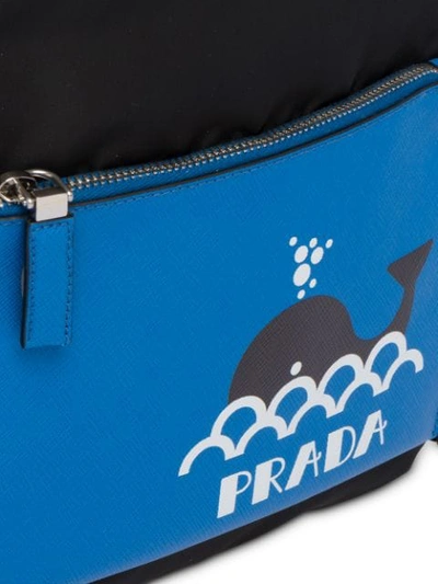 Shop Prada Logo Print Drawstring Backpack In Black ,blue
