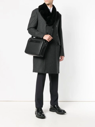 Shop Prada Pebbled Messenger Bag In Black