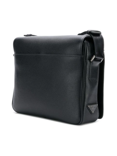 Shop Prada Pebbled Messenger Bag In Black