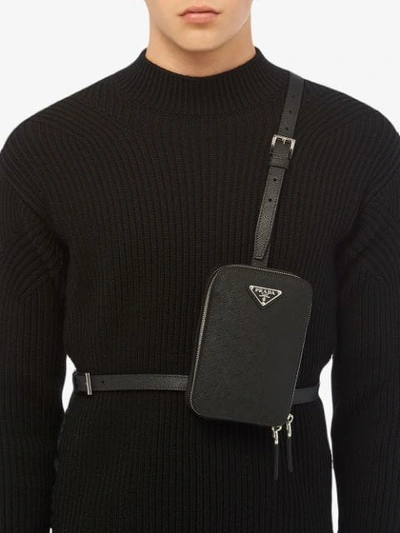 Shop Prada Logo Plaque Harness Body Bag In Black