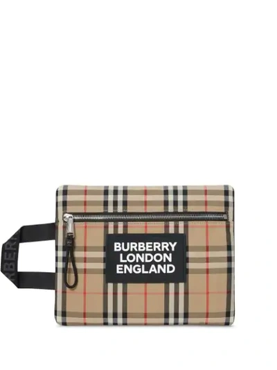 Shop Burberry Logo Detail Vintage Check Portrait Pouch In Neutrals