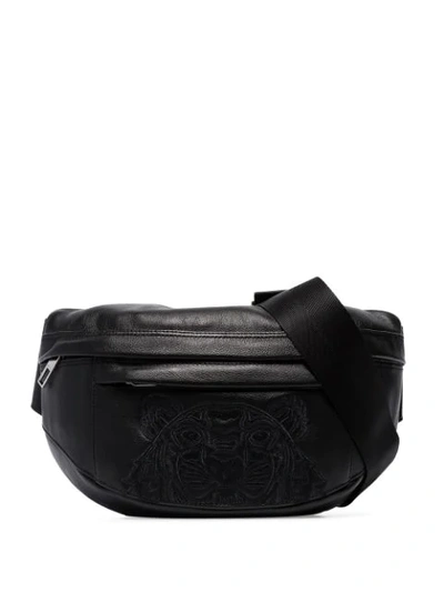 Shop Kenzo Tiger Logo Embroidered Messenger Bag In Black