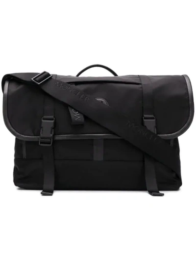 Shop Moncler Leather Trim Messenger Bag In Black