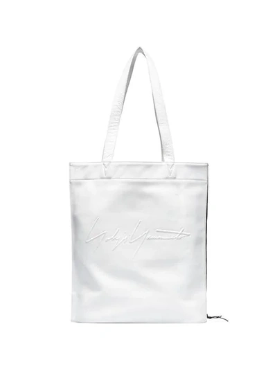 YOHJI YAMAMOTO WHITE LOGO LEATHER TOTE BAG - 白色