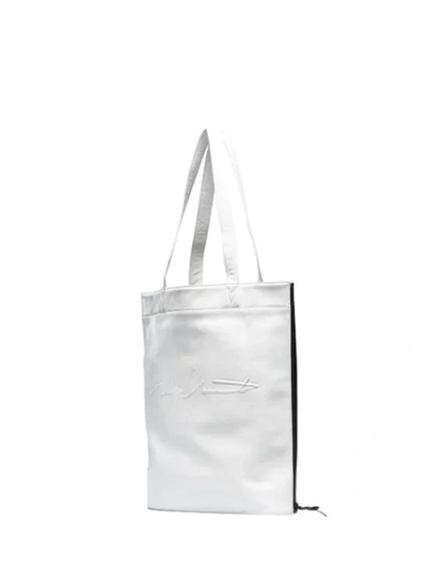 YOHJI YAMAMOTO WHITE LOGO LEATHER TOTE BAG - 白色