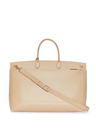 Shop Burberry Extra Large Leather Society Top Handle Bag In Neutrals