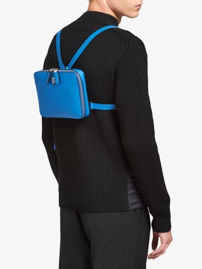 Shop Prada Logo Plaque Backpack In F0nof Sea Blue