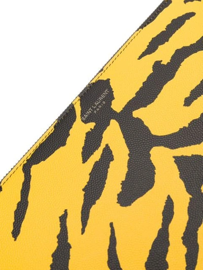 Shop Saint Laurent Zebra Print Clutch In Yellow