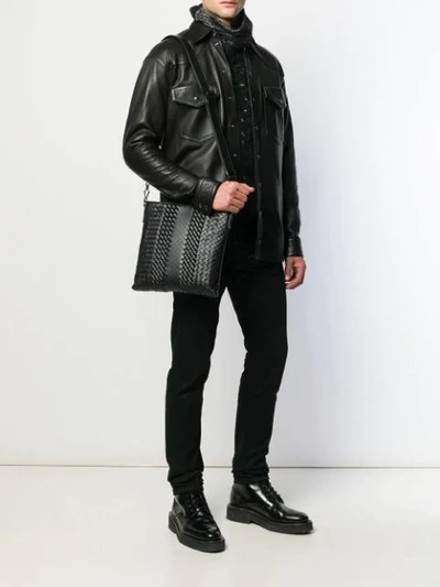 Shop Bottega Veneta Intrecciato Weave Shoulder Bag In Black