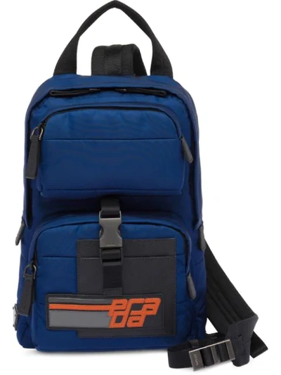 Shop Prada Nylon And Saffiano Leather Backpack In F0mpa Royal Blue+orange