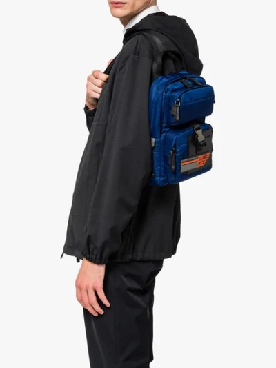 Shop Prada Nylon And Saffiano Leather Backpack In F0mpa Royal Blue+orange
