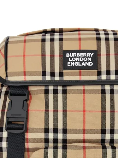 Shop Burberry Logo Detail Vintage Check Backpack In Neutrals