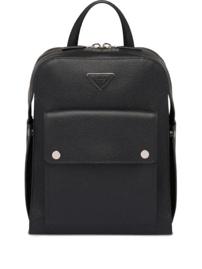 Shop Prada Leather Backpack In Black