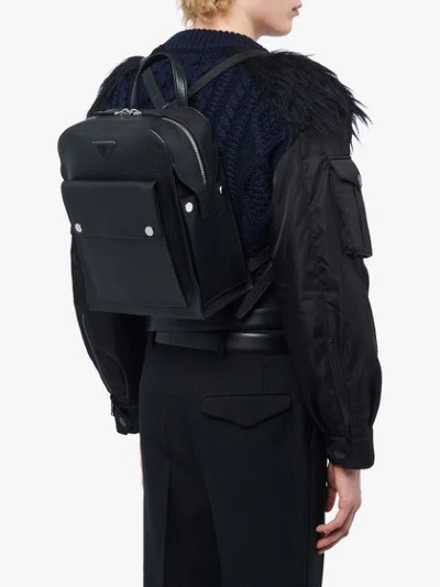 Shop Prada Leather Backpack In Black