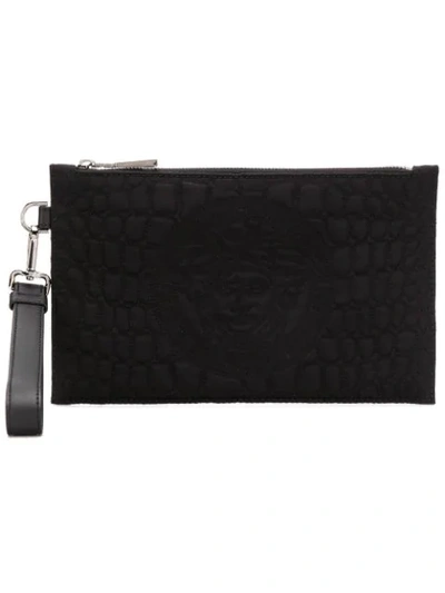Shop Versace Embossed Medusa Pouch In Black