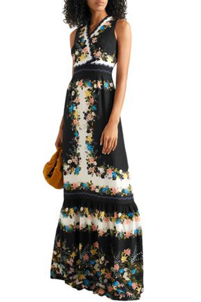Shop Erdem Woman Nichole Wrap-effect Floral-print Silk Crepe De Chine Gown Black