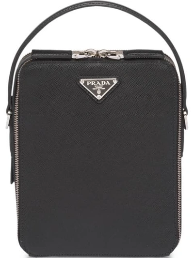 Shop Prada Saffiano Leather Shoulder Bag In Black