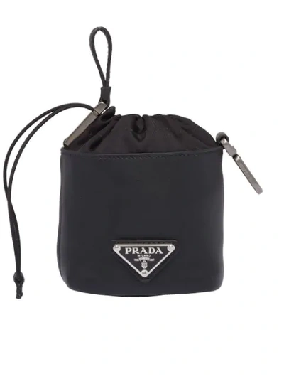 Shop Prada Drawstring Leather Pouch In Black