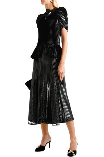 Shop Erdem Woman Diantha Flocked Tulle-paneled Metallic Striped Velvet Midi Dress Black