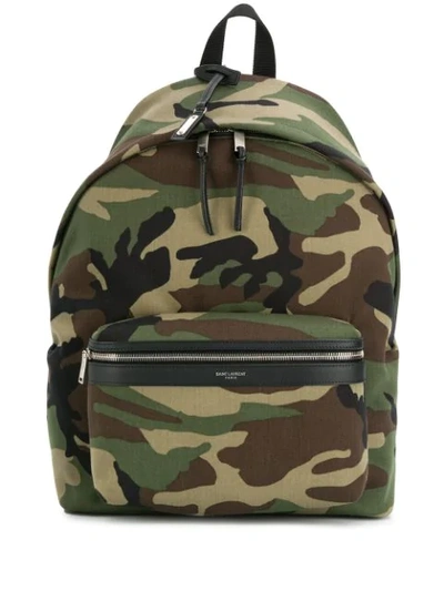 Shop Saint Laurent Camouflage Pattern Backpack In Green