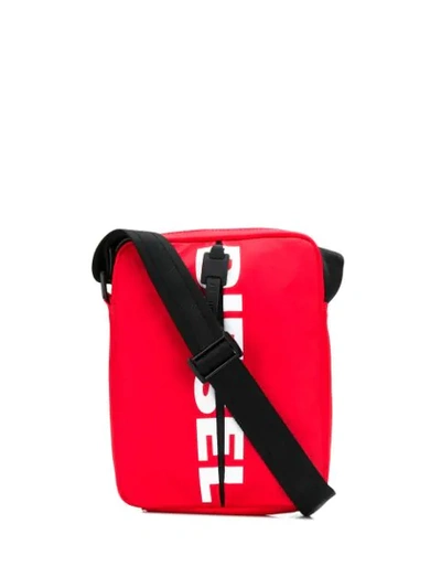 Shop Diesel Contrast Logo Messenger Bag In Red