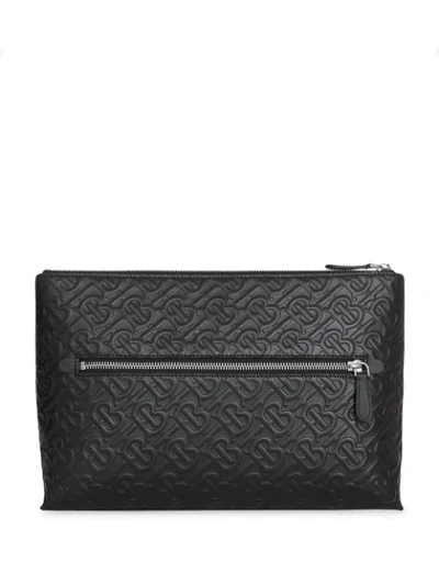 Shop Burberry Monogram Leather Zip Pouch In Black