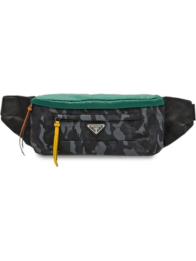 Shop Prada Camouflage Nylon Belt Bag In Grey
