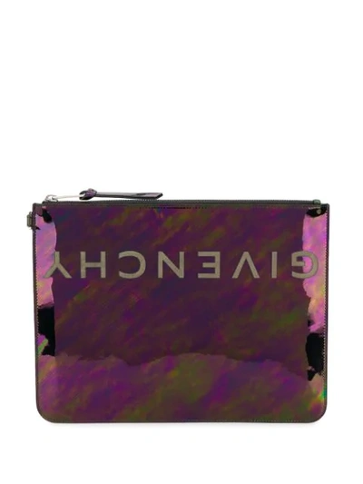 Shop Givenchy Iridescent Logo Clutch In Black