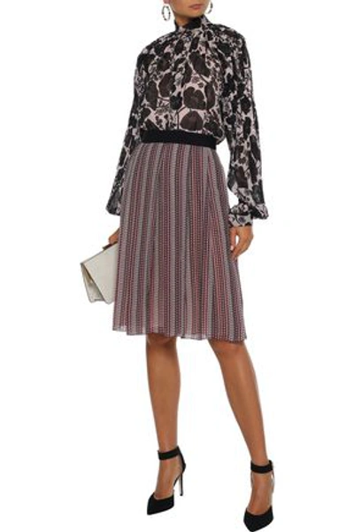 Shop Giambattista Valli Woman Pleated Printed Silk-chiffon Skirt Plum