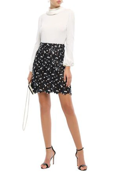 Shop Giambattista Valli Scalloped Embroidered Guipure Lace Mini Skirt In Black