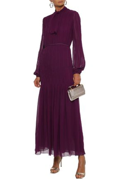Shop Giambattista Valli Woman Tie-neck Pintucked Silk-chiffon Maxi Dress Purple