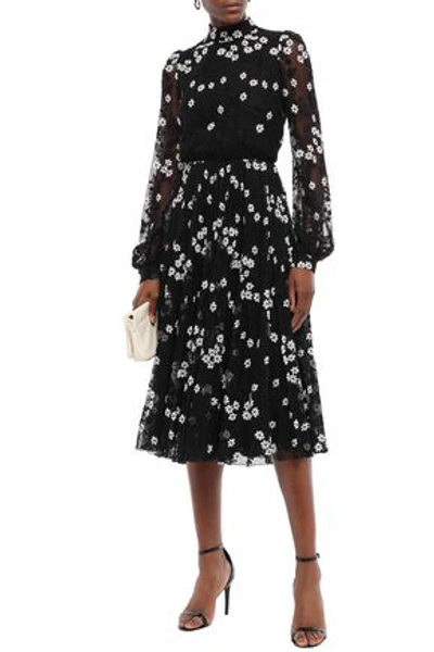 Shop Giambattista Valli Woman Gathered Embroidered Lace Midi Dress Black