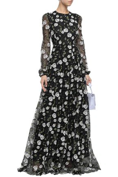 Shop Giambattista Valli Woman Embroidered Cotton-blend Corded Lace Gown Black