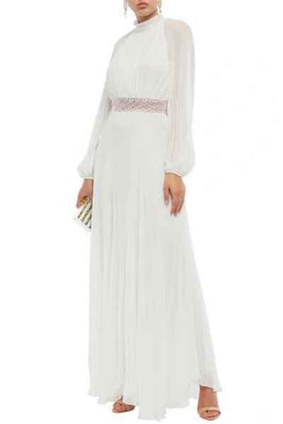 Shop Giambattista Valli Woman Pleated Lace-trimmed Silk-georgette Gown White