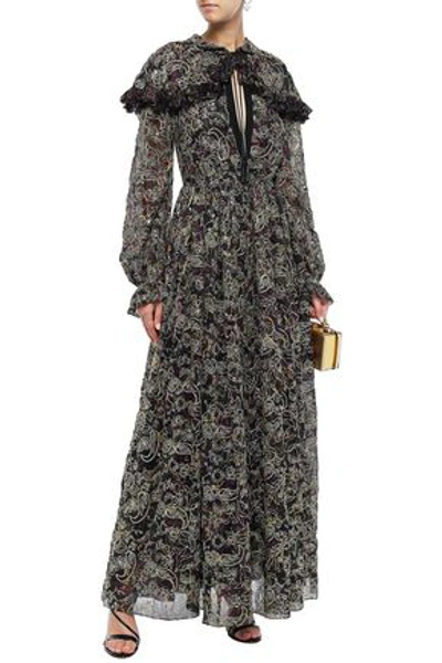 Shop Giambattista Valli Woman Cape-effect Embellished Printed Silk-voile Maxi Dress Black