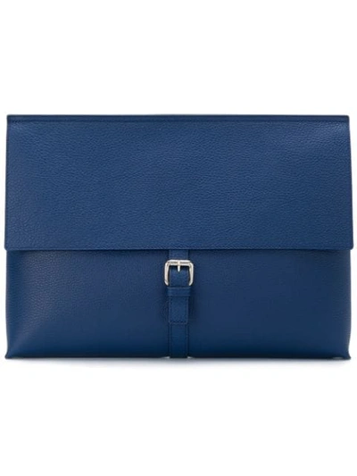 Shop Orciani Foldover Buckle Clutch In Blue