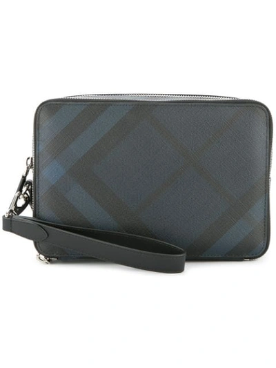 Shop Burberry London Check Pouch In Blue