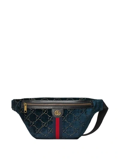 Shop Gucci Gg Velvet Belt Bag In Blue