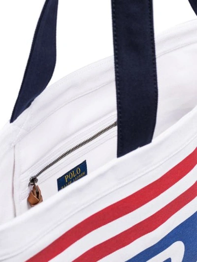 Shop Polo Ralph Lauren Logo Stripe Tote Bag In Blue