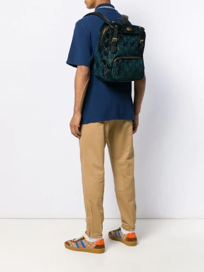Shop Gucci Small Gg Velvet Backpack In Blue