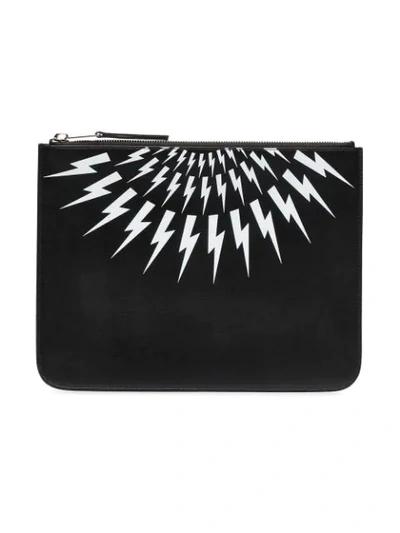Shop Neil Barrett Black And White Thunderbolt Leather Pouch Clutch