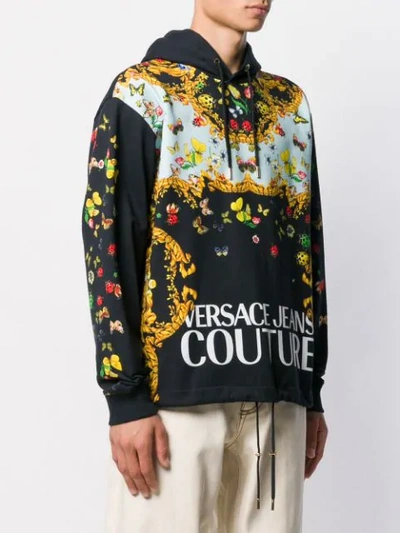 Shop Versace Jeans Couture Logo Print Hoodie In Black