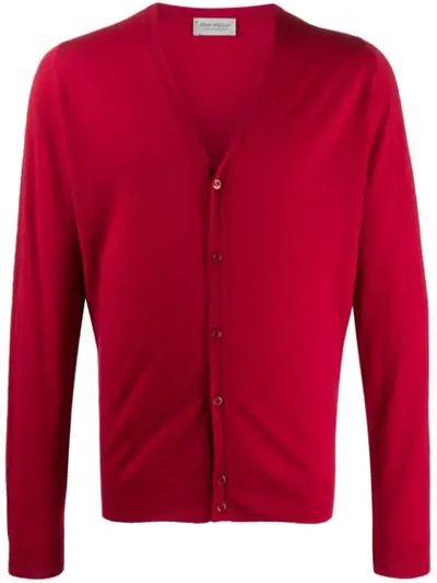 Shop John Smedley V-neck Cardigan In Red