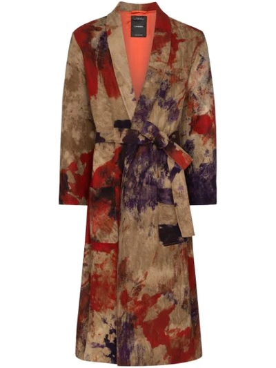 Shop Canessa Tie-dye Belted Long Jacket In  Multicoloured