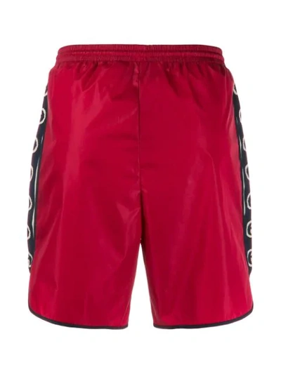 Shop Gucci Logo Stripe Swim Shorts In Red